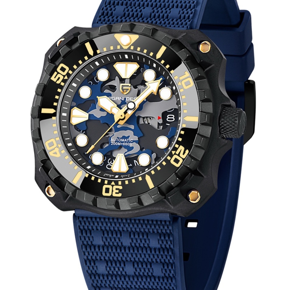 PAGANI DESIGN Men Mechanical Watch  Camouflage Hollow Dial Watch 200M Waterproof